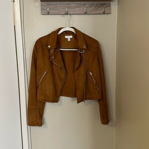 Topshop Suede Dark Tan Jacket in perfect condition size 6